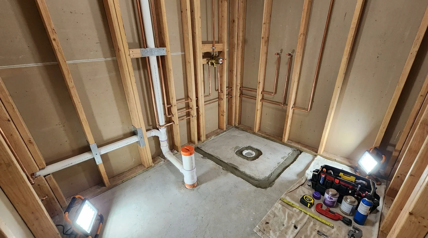 Bathroom rough-in plumbing during remodel by Johns Plumbing LLC in Fajardo